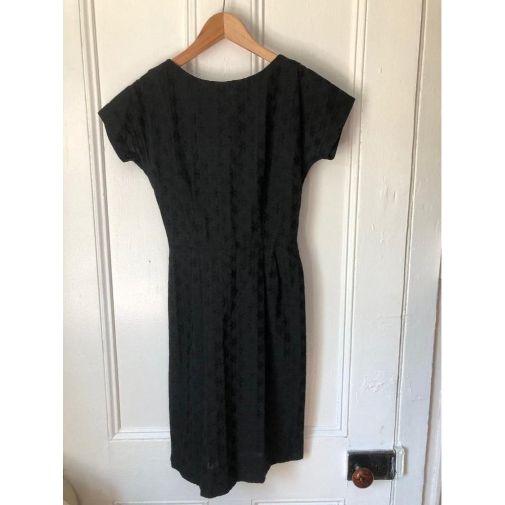 Vintage Barbette Black Embroidered Cotton Fitted Wiggle Dress